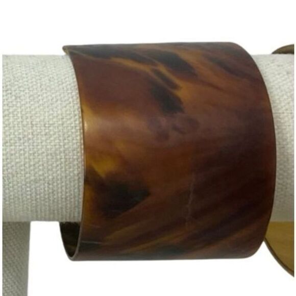 Vintage 70s Chunky Wide Tortise Shelll Acrylic Bangle Bracelet 2in wide - Picture 3 of 7